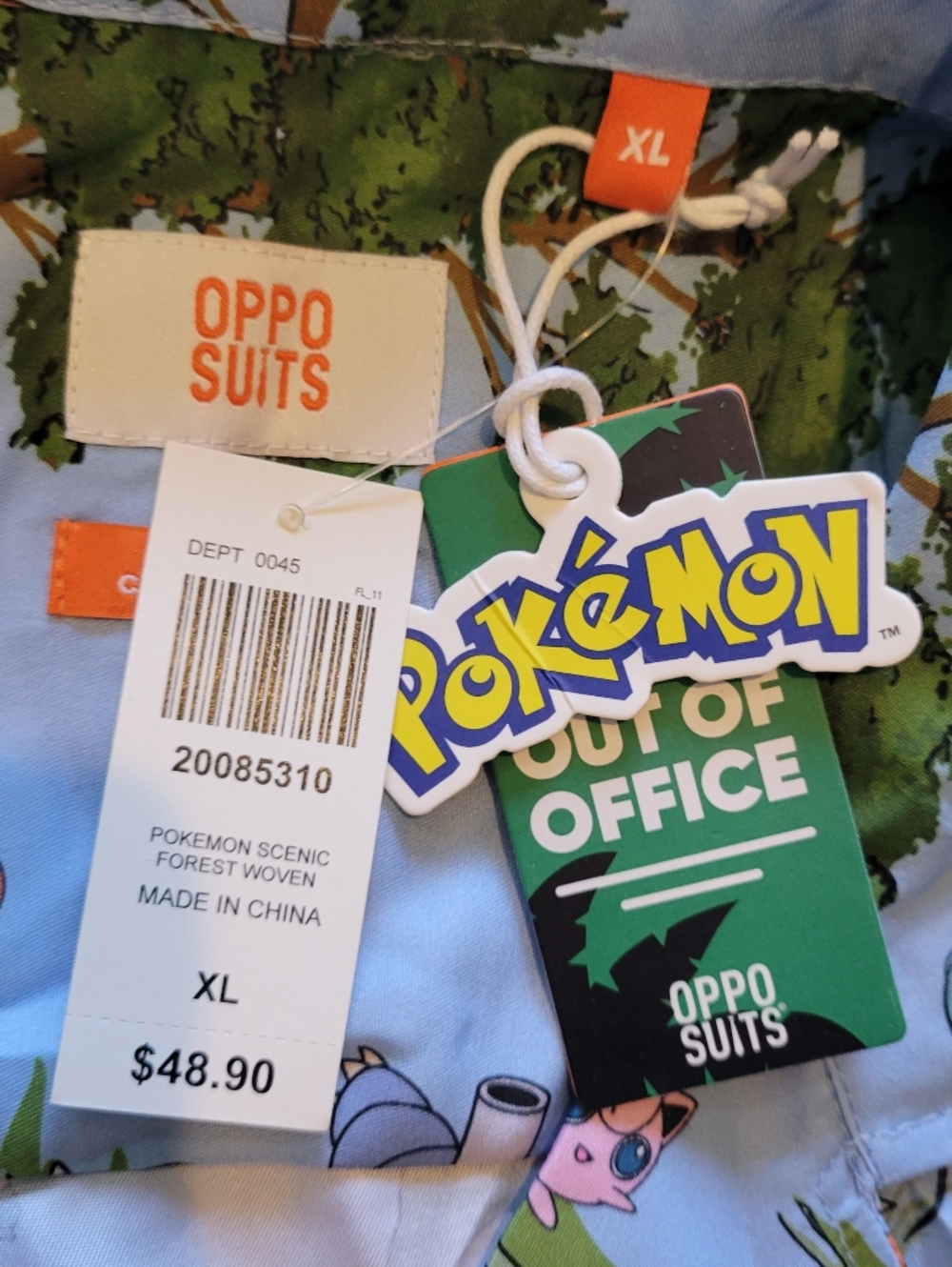 Oppo Light Blue Pokemon Scene Short Sleeve Button-Up Shirt - Picture 2 of 2